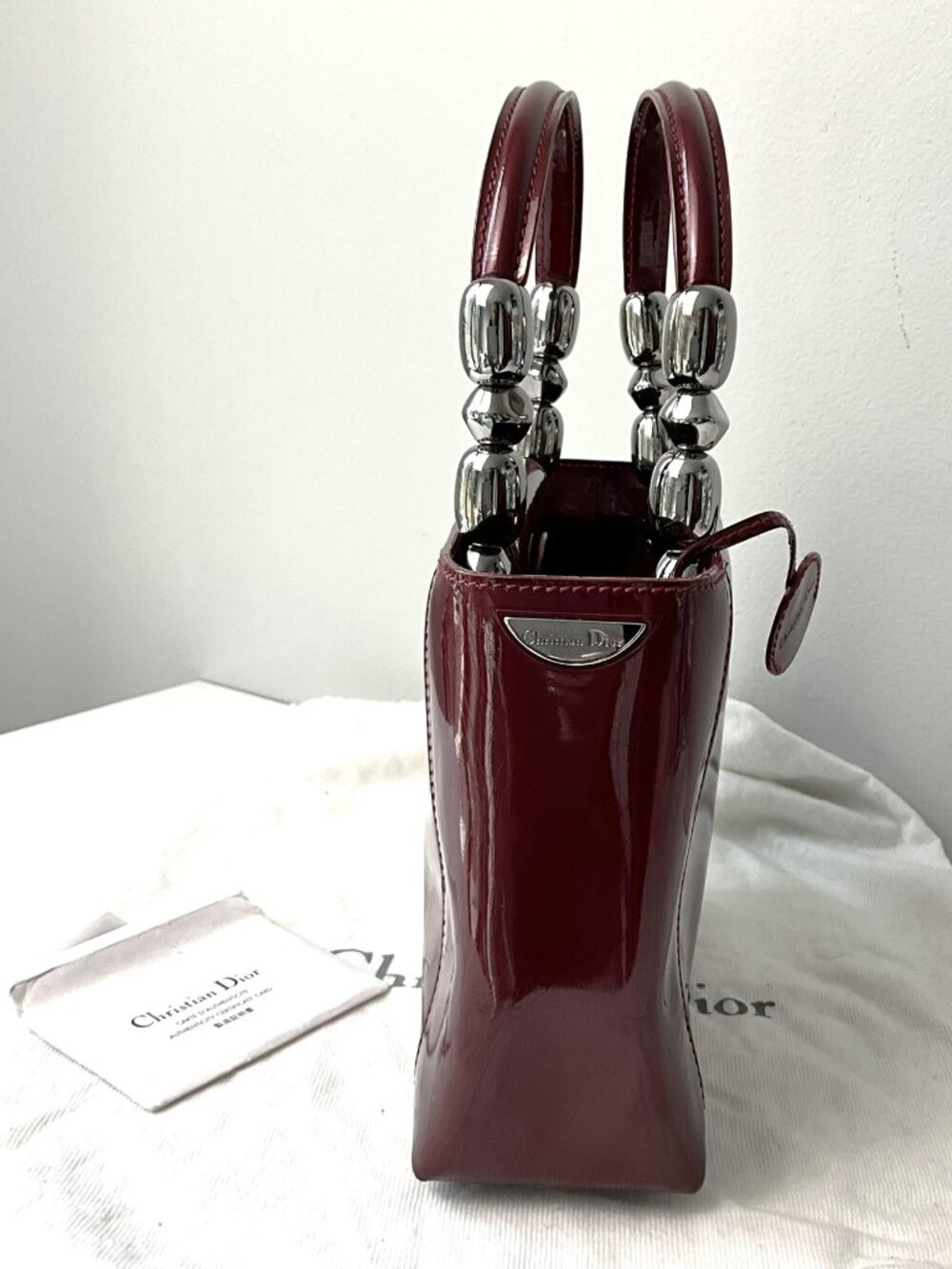 Vintage Christian Dior Bordeaux Patent Leather Mini Handbag Silver Hardware - Picture 8 of 10
